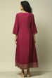 Wine Polyester A-Line Solid Dress image number 4