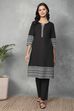 Black Cotton Blend Solid Straight Kurta image number 5