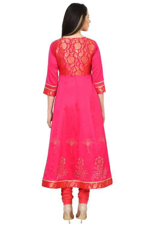 Pink Anarkali Polyester Kurta image number 4