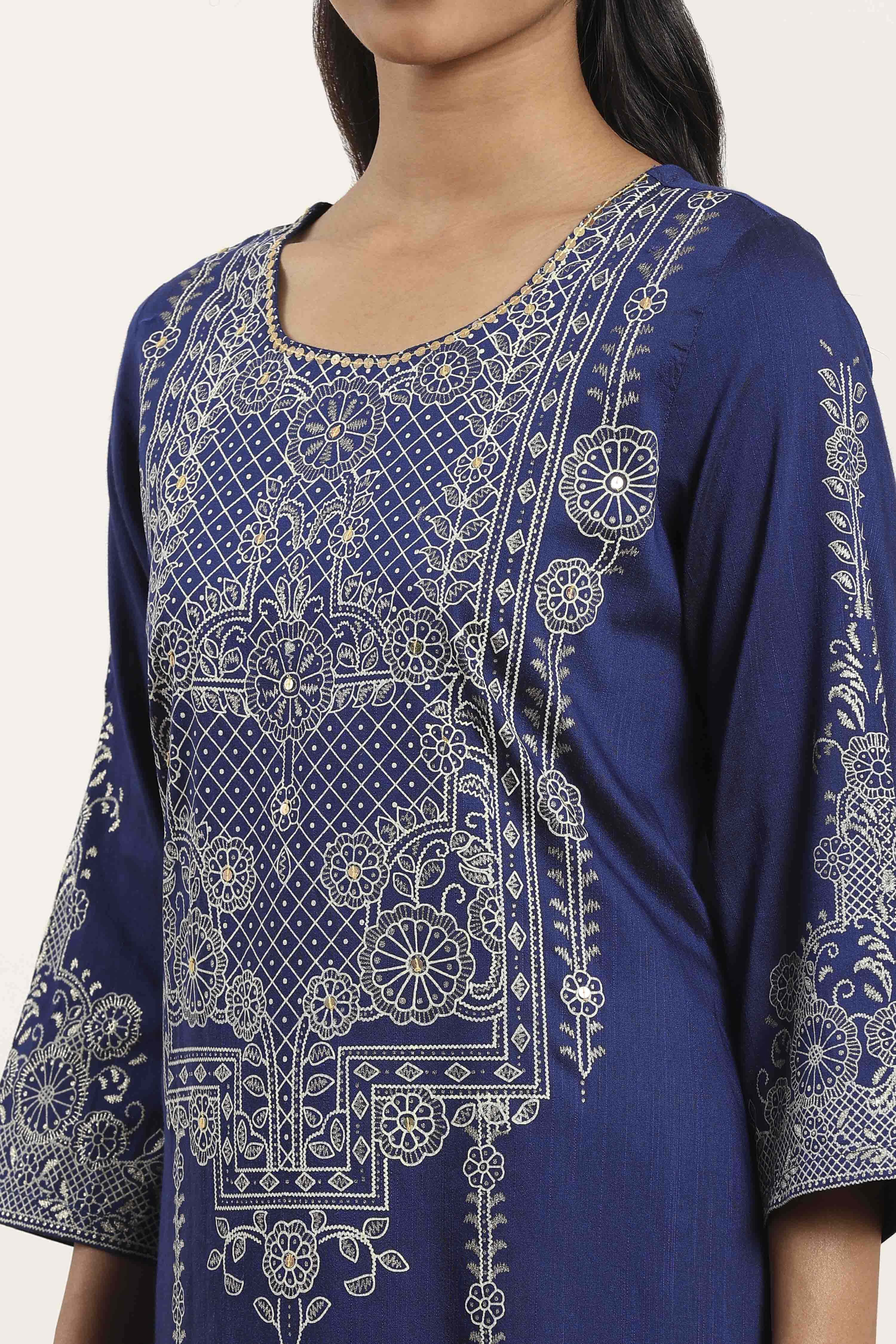Blue Polyester Straight Kurta Pants Set image number 1