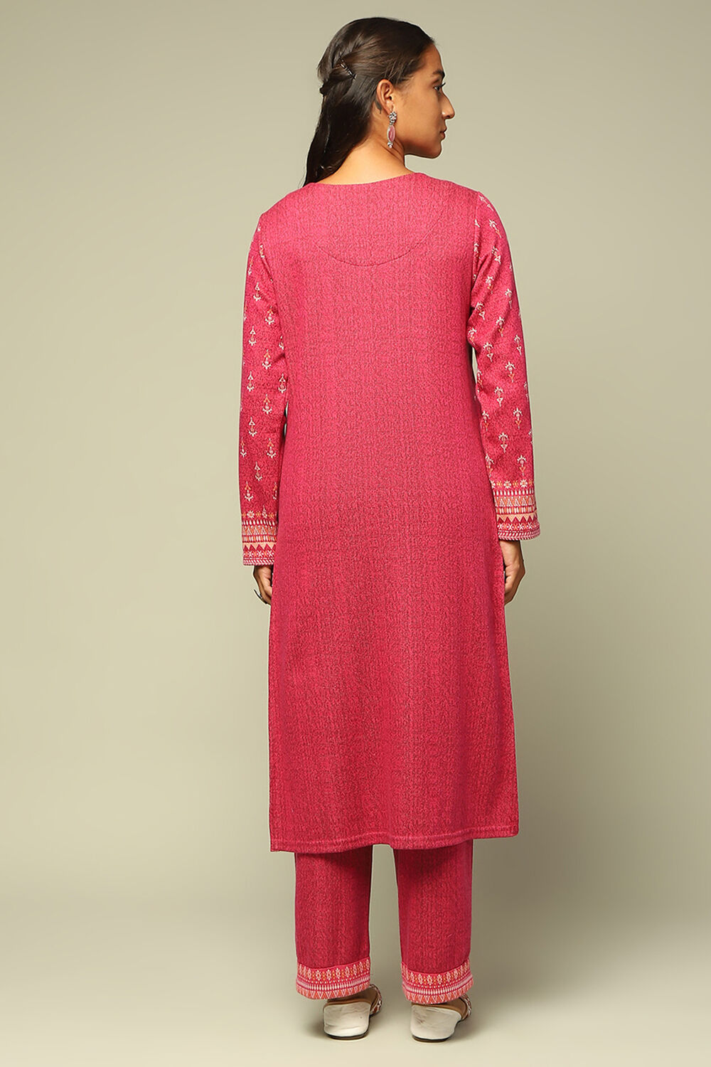 Grey Acrylic Straight Yarn Dyed Kurta Palazzo Suit Set image number 4