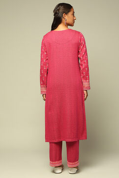 Pink Acrylic Straight Yarn Dyed Kurta Palazzo Suit Set image number 4