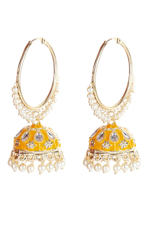 Yellow Metal Brass Earrings image number 2