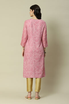 Pink LIVA Straight Printed Kurta image number 4