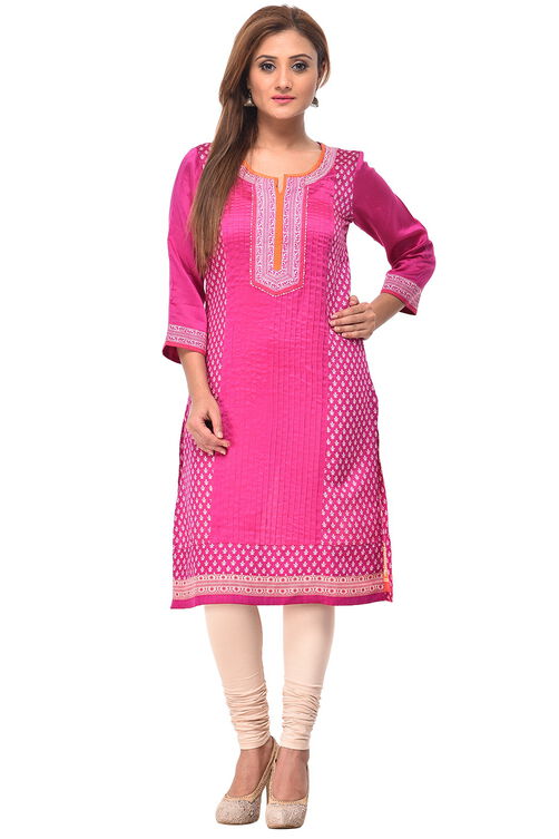 Magenta Straight Poly Cotton Kurta image number 0