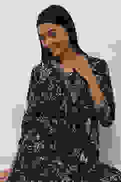 Navy Blue Printed Straight Co-ord Set image number 7