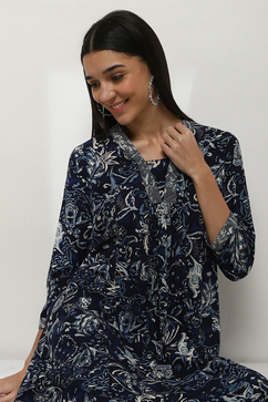 Navy Blue Printed Straight Co-ord Set image number 7