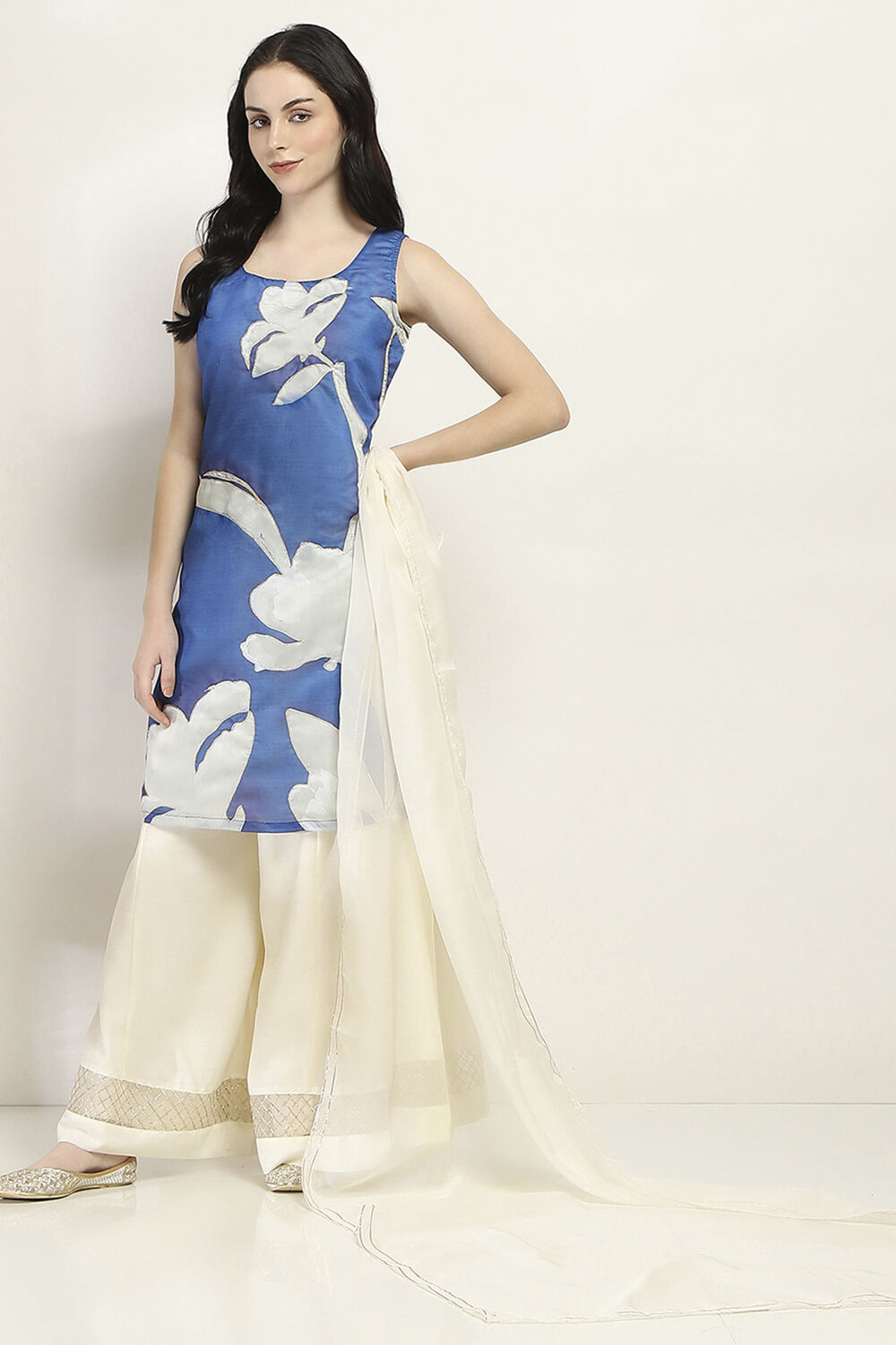 Blue Viscose Blend Straight SET image number 0