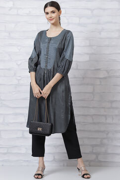 Dark Grey LIVA Gathered Kurta image number 5