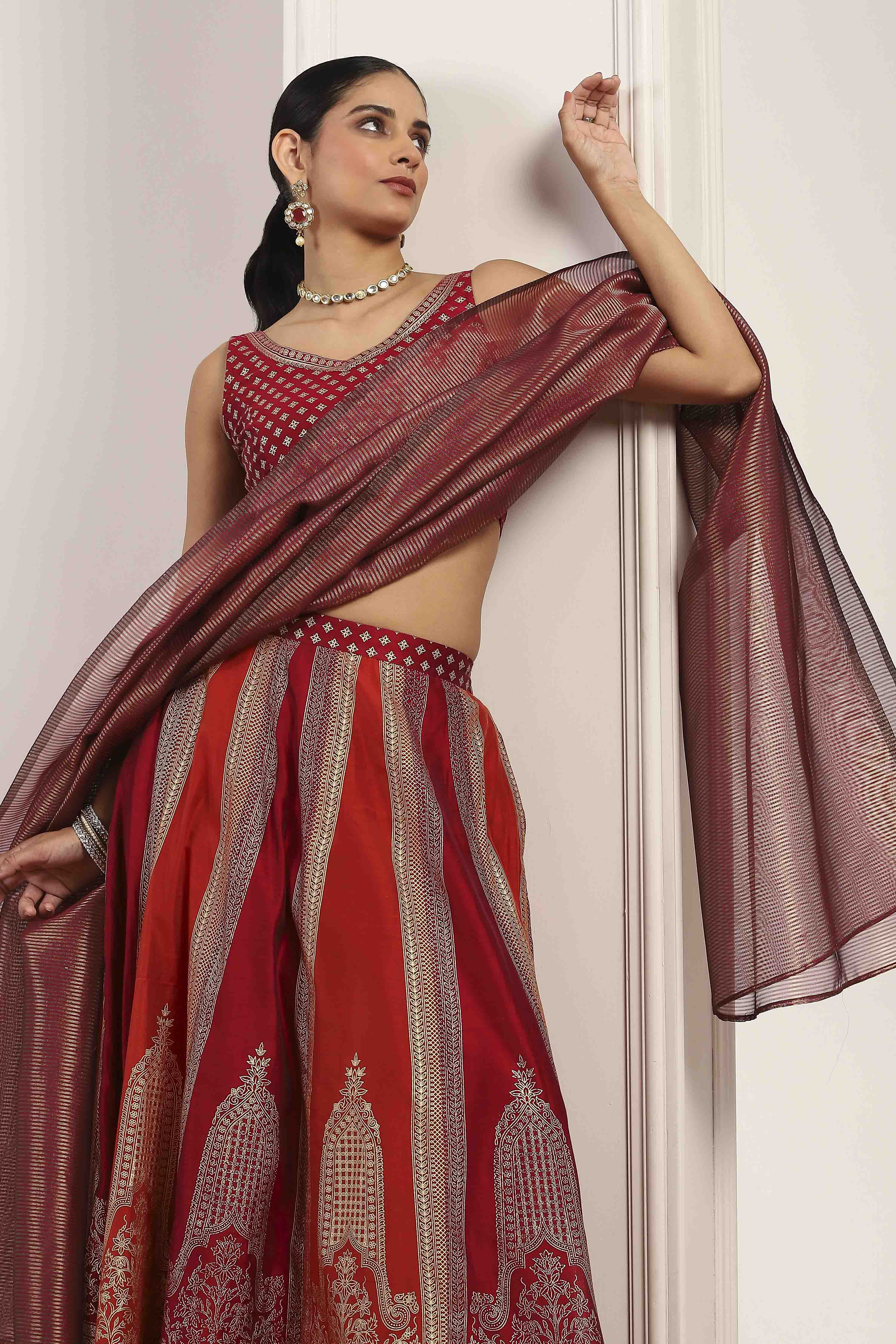 Pink Polyester Kalidar Lehenga Set image number 7