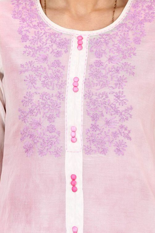 Off White Straight Poly Cotton Kurta image number 4