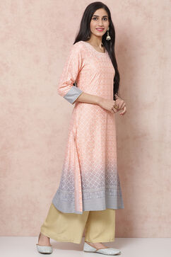 Peach LIVA Straight Kurta image number 3