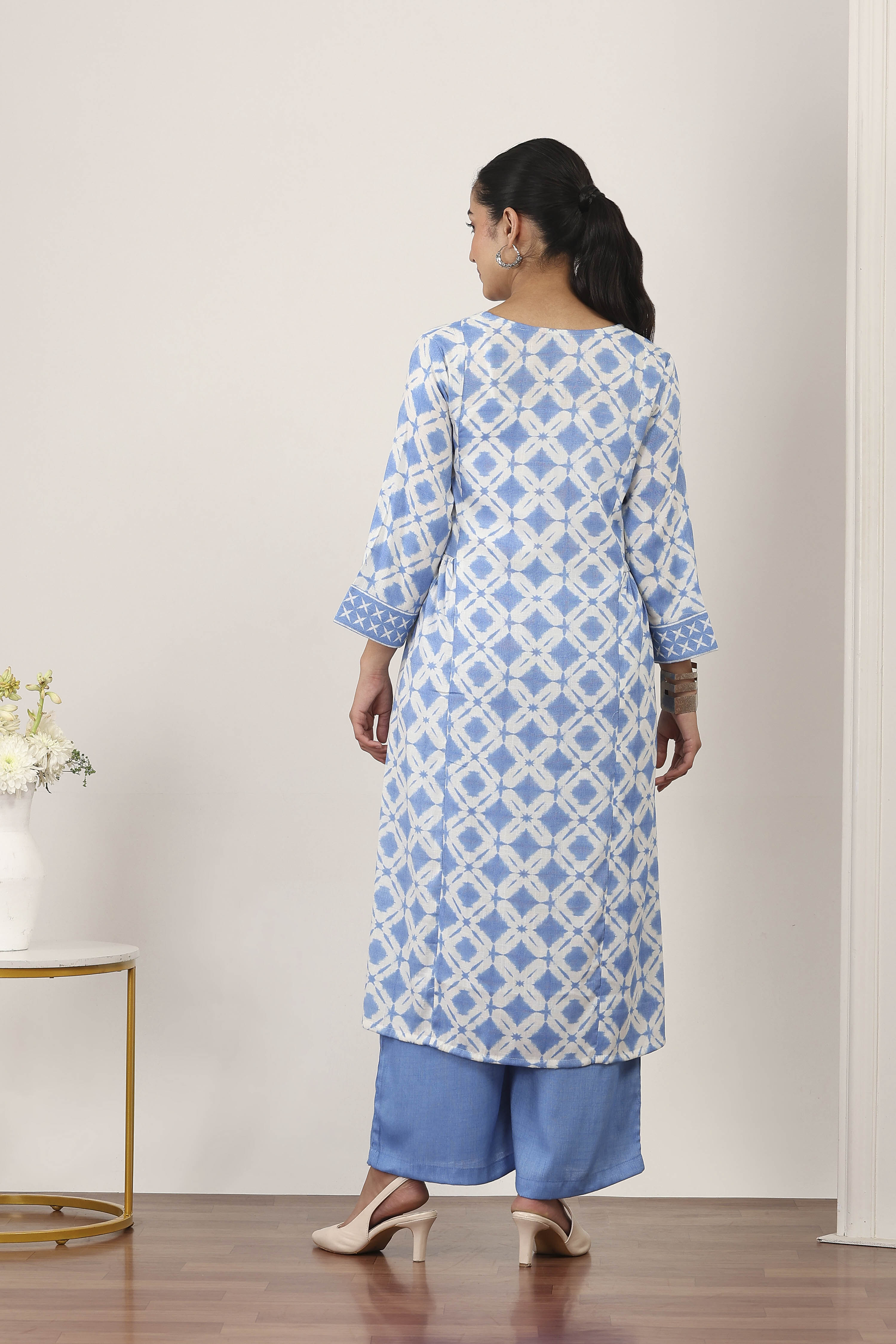 Blue Viscose Polyester Viscose Rayon Kurta Pants Set image number 4