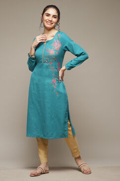 Teal Green Acrylic Straight Kurta image number 0