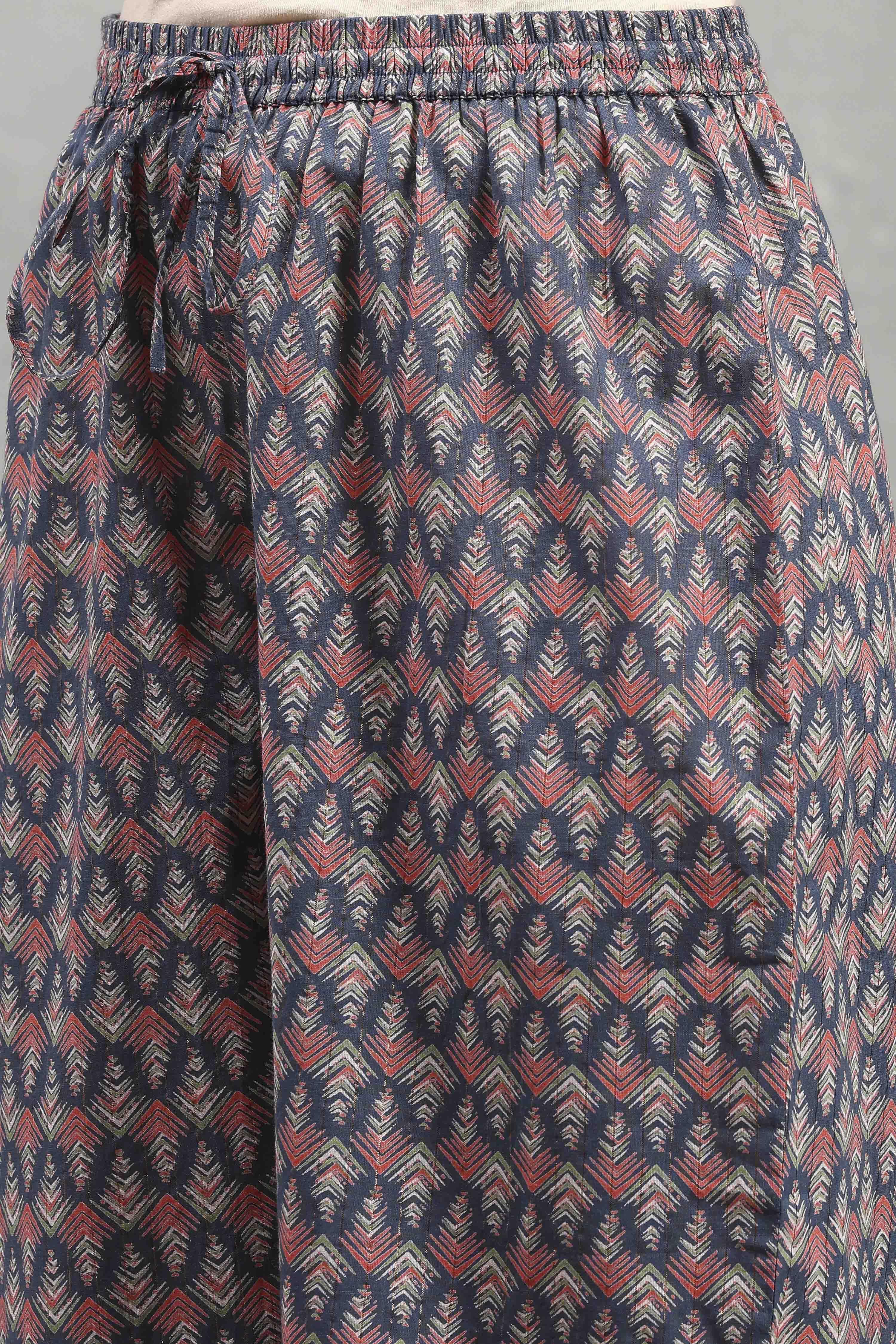 Indigo Cotton Printed Straight Suit Set image number 2