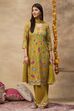 Lime Green Viscose Rayon Straight Printed Suit Set