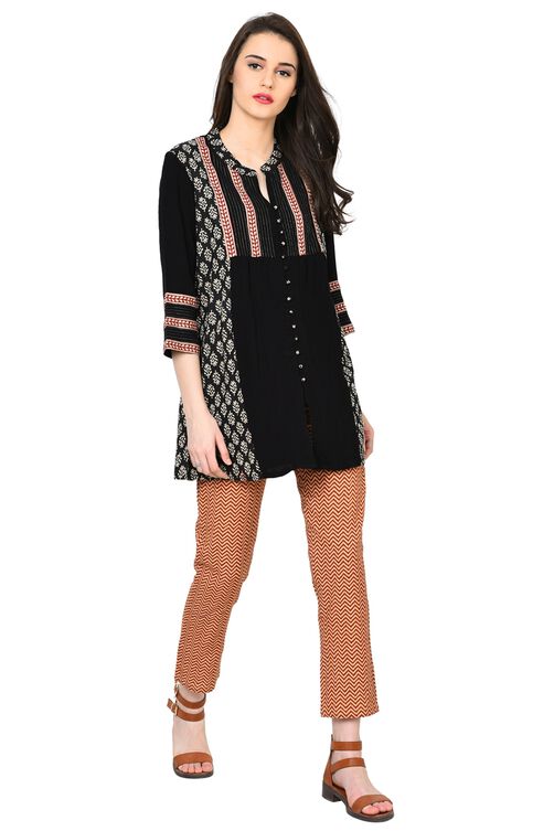 Rangriti Black Asymmetric Viscose Indie Top image number 0