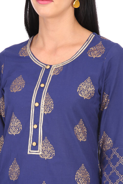 Blue Straight Cambric Cotton Kurta image number 1