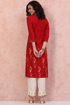 Red LIVA Straight Kurta image number 4