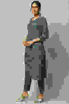 Blue Rayon Straight Suit Set image number 3