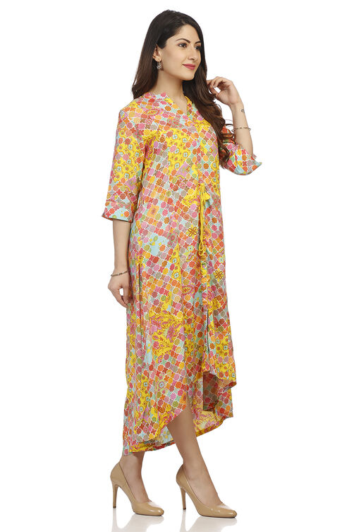 Yellow Flared Viscose Rayon Dress image number 2