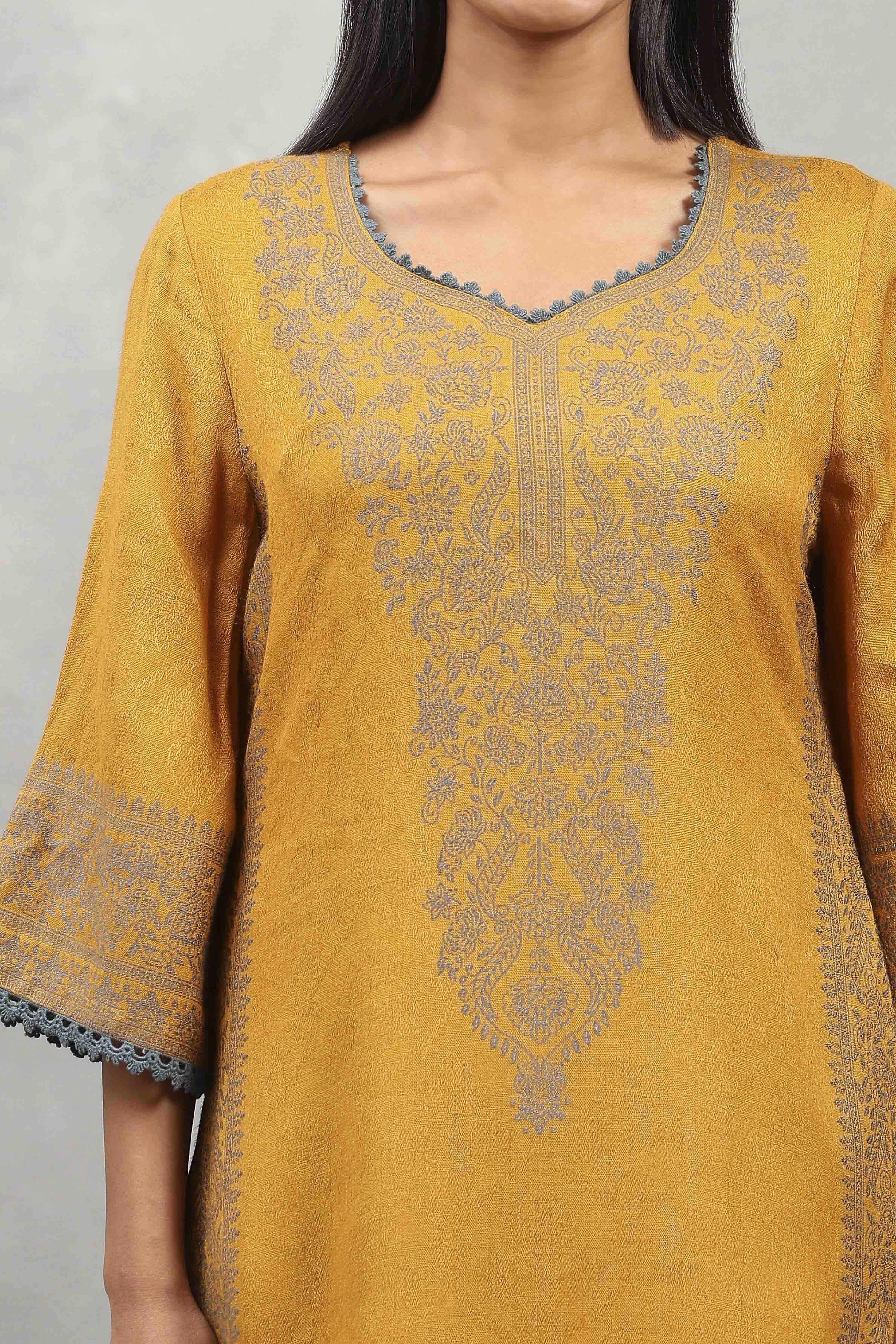 Yellow Polyester Yarndyed Straight Suit Set image number 1