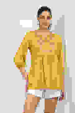 Yellow Rayon Straight Tops image number 4