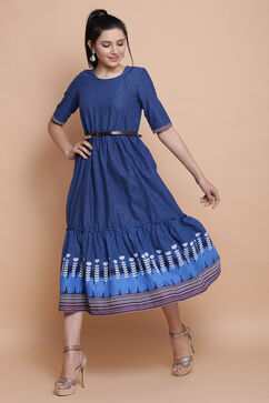 Indigo Cotton Flex Tired Dress image number 3