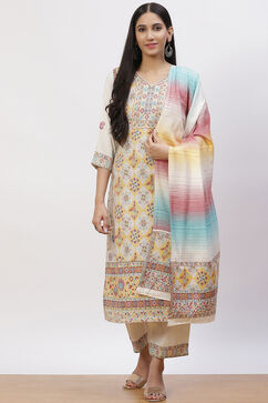 Cream Acrylic Straight Suit Set image number 0