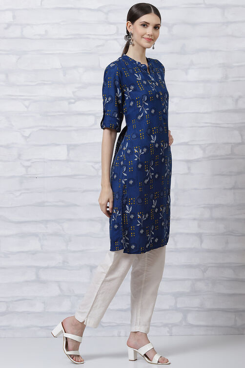 Indigo LIVA Straight Kurta image number 3