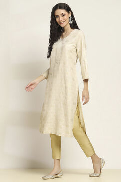 Off White Viscose Rayon Printed Straight Kurta image number 2