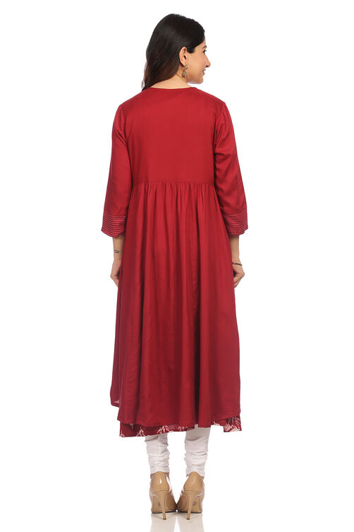 Maroon Viscose Rayon Flared Kurta image number 5