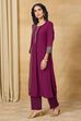 Purple Cotton Straight Yarndyed Kurta Pants Set image number 4