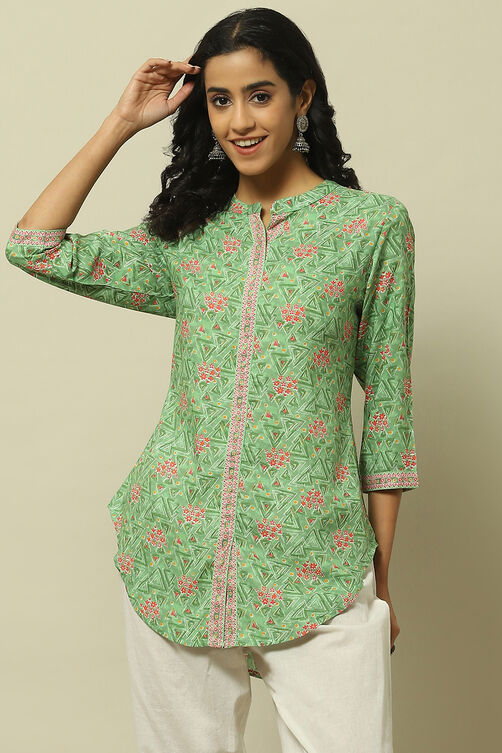 Green Floral Printed Straight Kurti image number 5