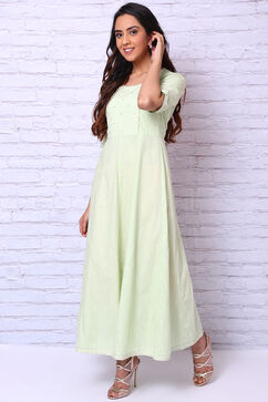 Mint Green Cotton Slub Kalidar Dress image number 2