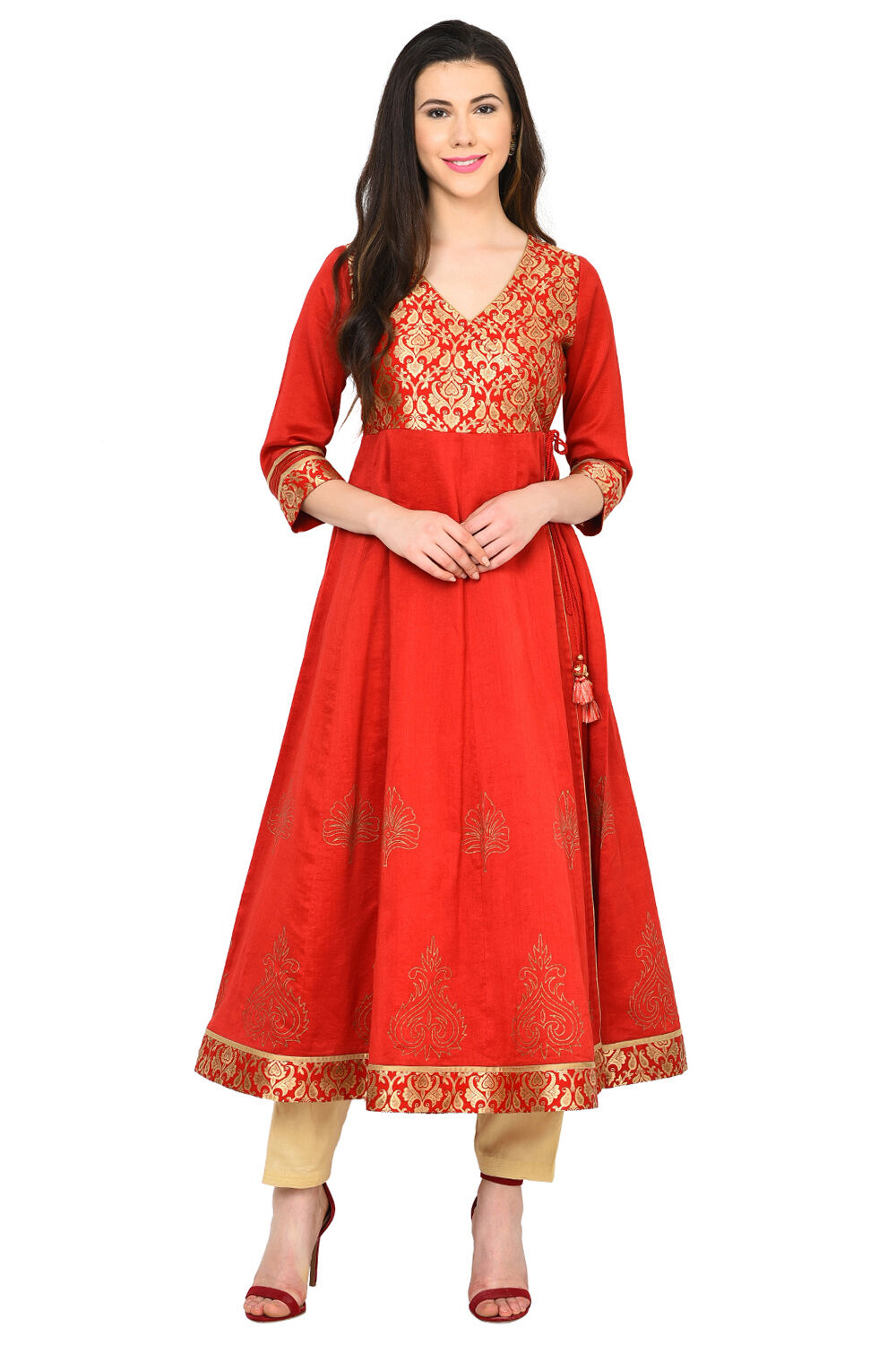 Buy Red Anarkali Polyester Kurta 1N by Rangriti