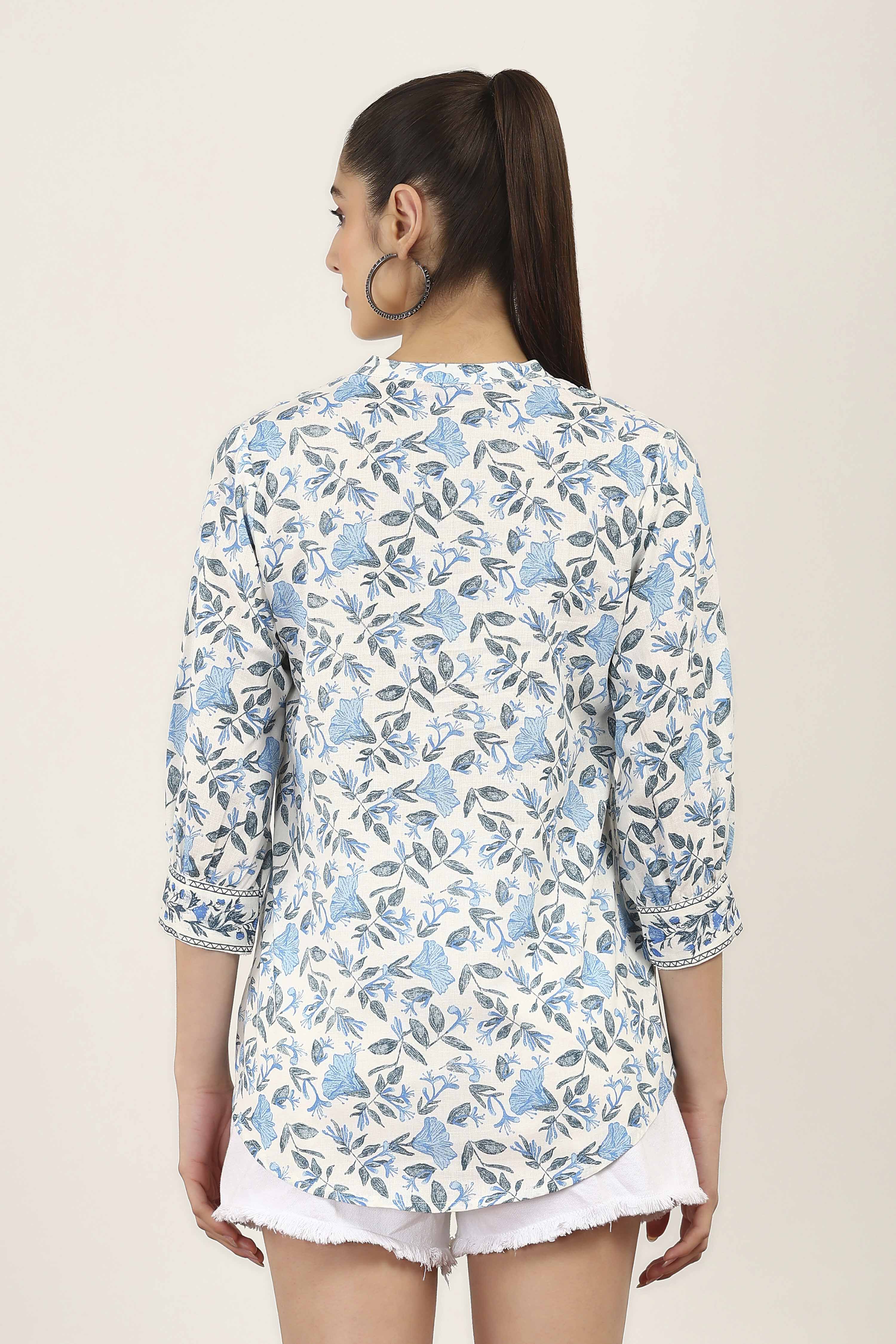 Blue Cotton Blend Straight Tops image number 3