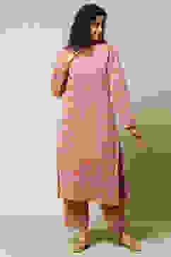 Peach Jacquard Straight Printed Kurta Palazzo Suit Set image number 6
