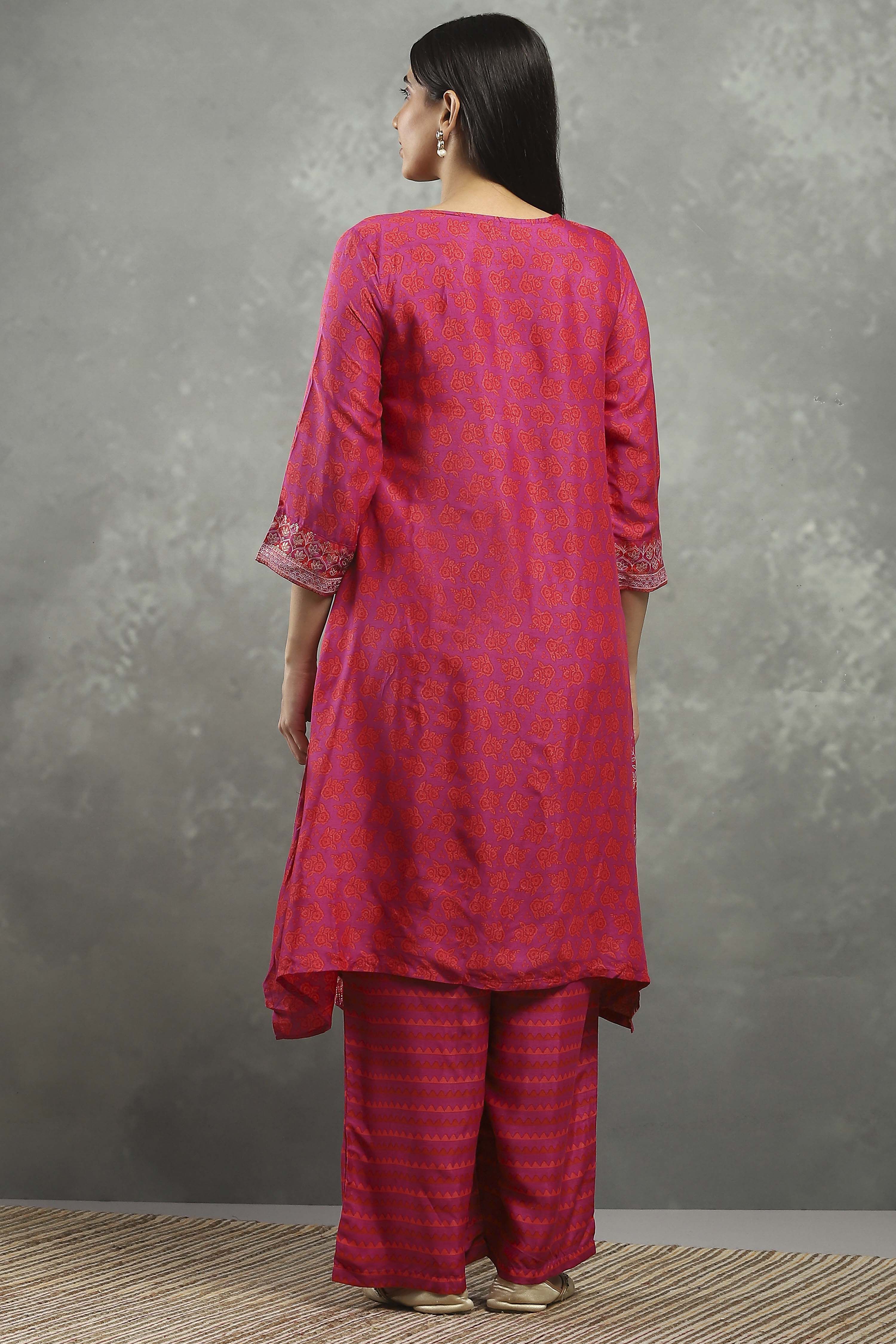 Purple Viscose Straight Kurta Pants Set image number 4