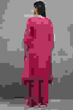 Purple Viscose Straight Kurta Pants Set image number 4