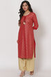 Red Polyster Kurta image number 2