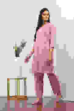 Pink Viscose Rayon Kurta Pants Set image number 3