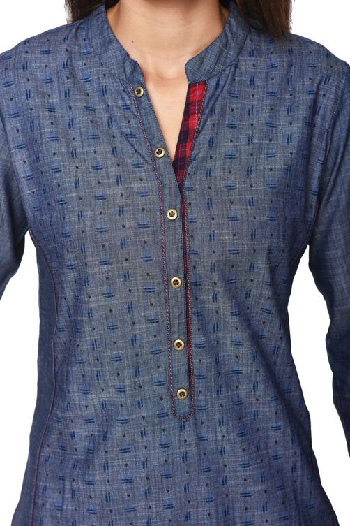 Indigo Straight Cotton Kurta image number 3