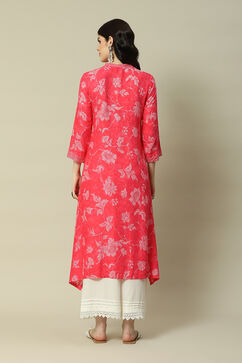 Pink LIVA Straight Printed Kurta image number 4