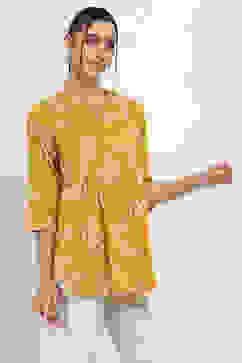 Mustard Yellow Cotton Printed Indie Top image number 4