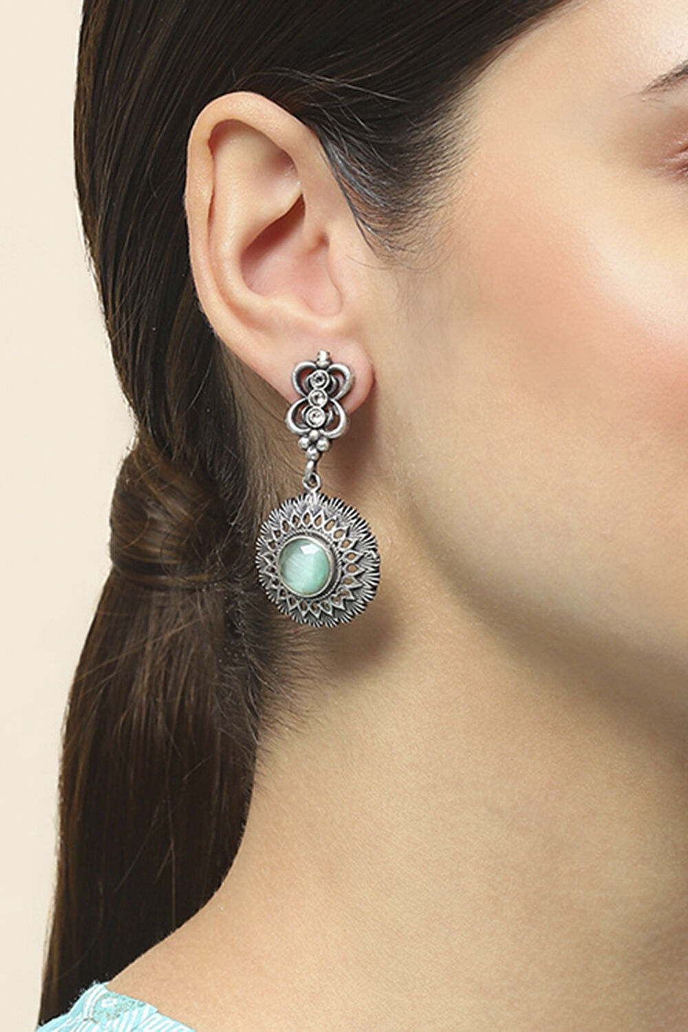 Apple Green Oxidised Alloy Earrings image number 1