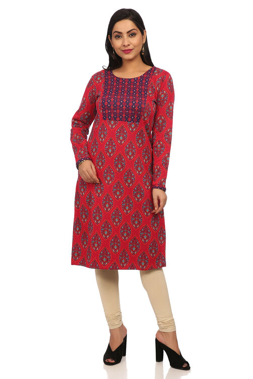 Pink Straight Poly Cotton Kurta image number 0