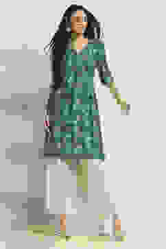 Teal Blue Printed Straight Kurta image number 0