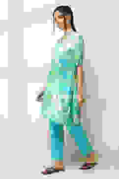 Aqua Floral Printed Straight Kurta image number 2