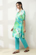 Aqua Floral Printed Straight Kurta image number 2